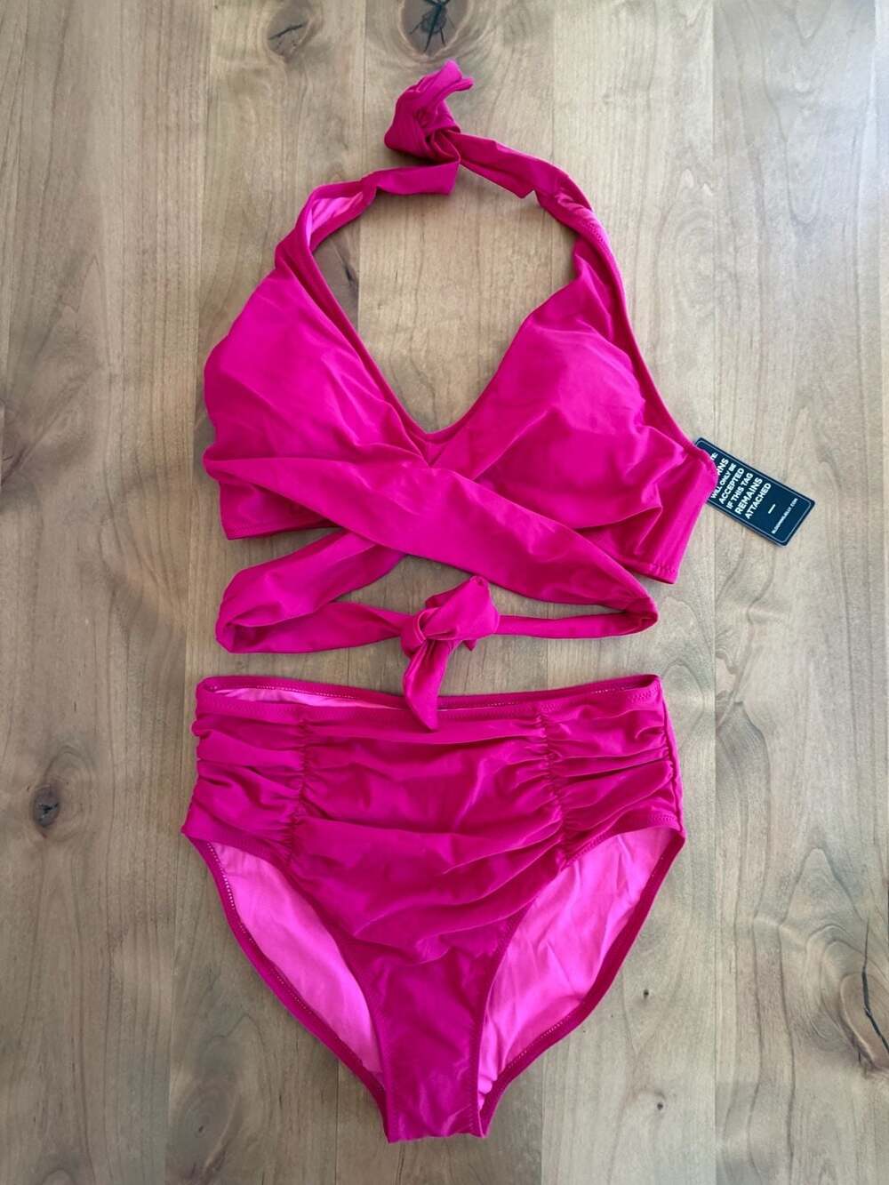 Blooming Jelly Women's High Waisted Ruched Bikini Set Hot Pink Size L
